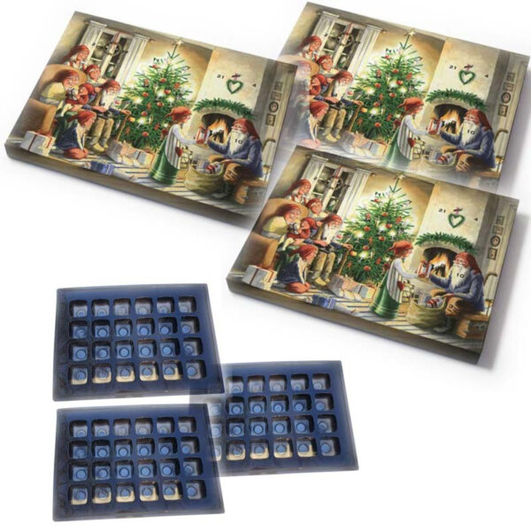 3-pack Pralinask julkalender, julafton - 24 praliner, med insatser