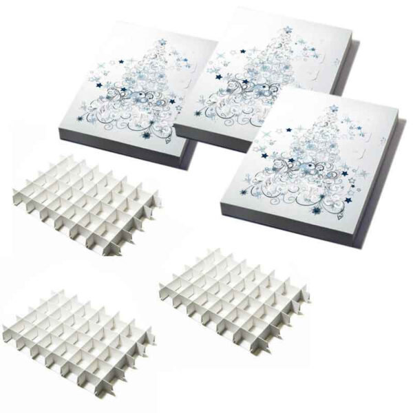 3-pack Pralinask julkalender, Julgran - 24 praliner, med insatser