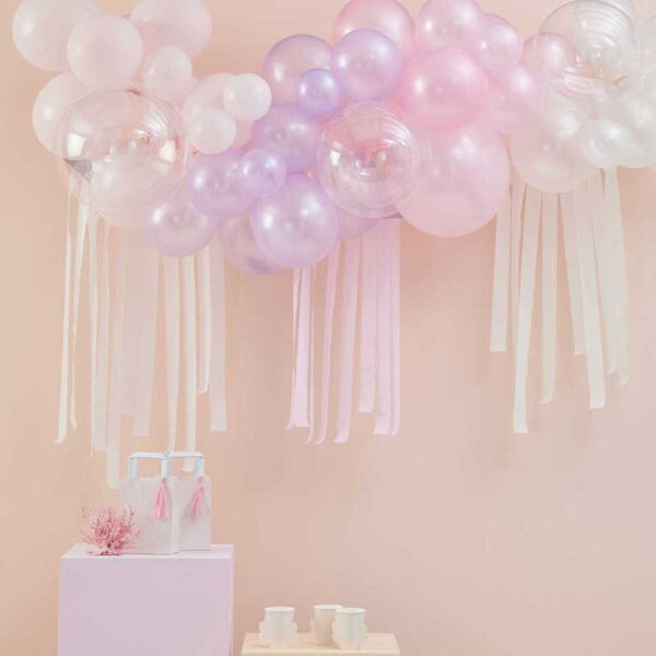 Ballongbåge pastellrosa & ljuslila - 50 ballonger