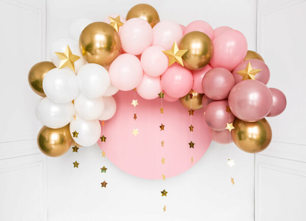 Ballongbåge rosa, vit och guld, 2 meter - PartyDeco