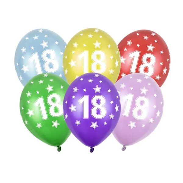 Ballonger 18 år, 30 cm, 6-pack - PartyDeco