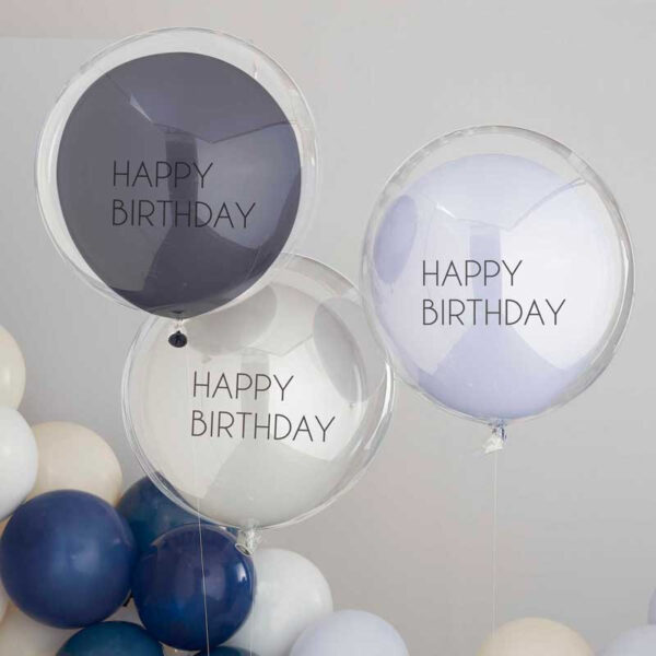 Stora ballonger Happy Birthday, dubbla lager blå & pearl, 3 st