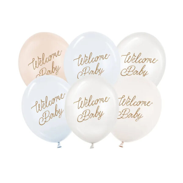 Ballonger Welcome Baby, Blå mix, 6-pack - PartyDeco