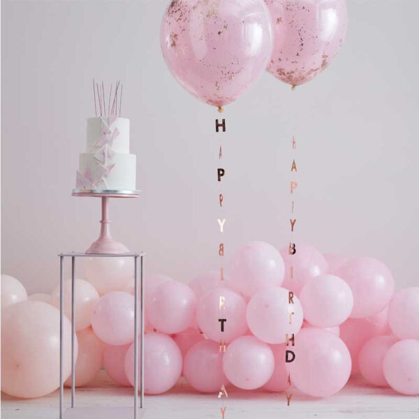 Ballongsnöre med text Happy Birthday roséguld