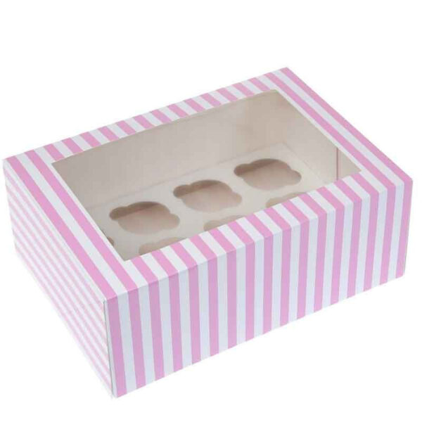 Randig box för 12 mini cupcakes, 2-pack - House of Marie