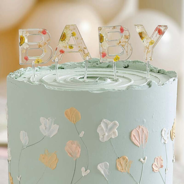 Cake Topper Baby med pressade blommor