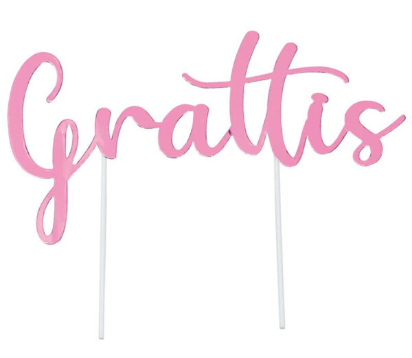 Cake Topper Grattis, rosa