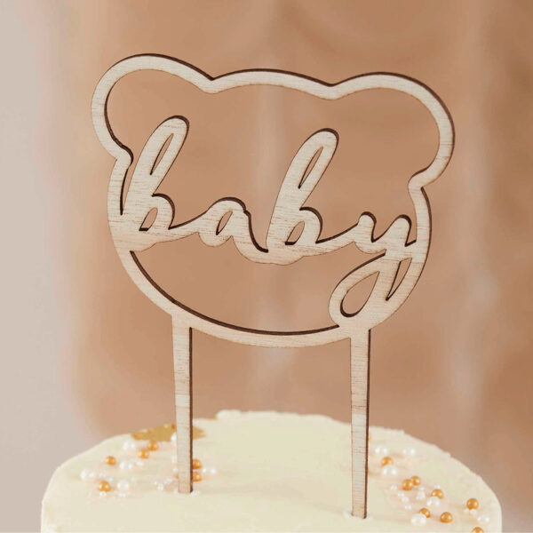Cake topper i trä Baby, teddybjörn
