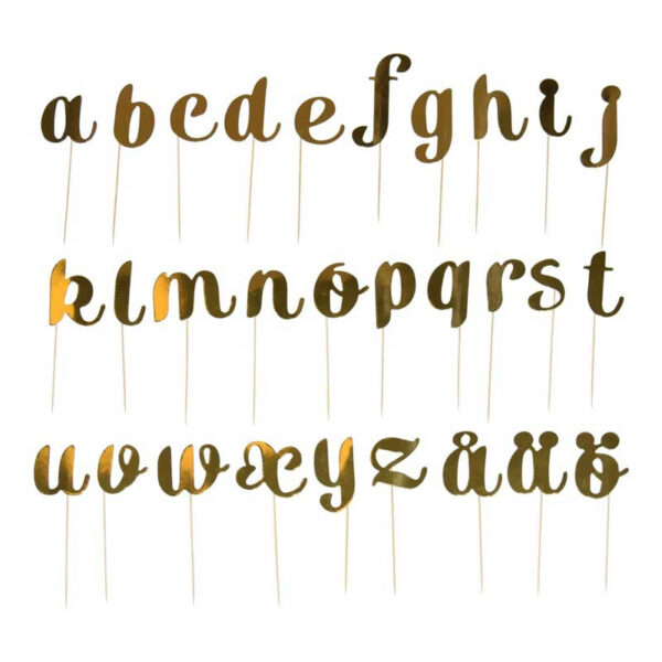 Cake toppers, bokstäver i guld, a-ö