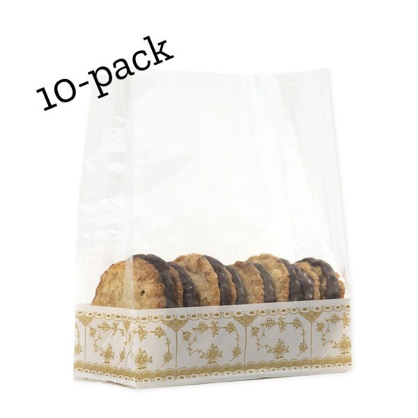 Påsar i cellofan med svetsad botten, guld/vit, 10-pack