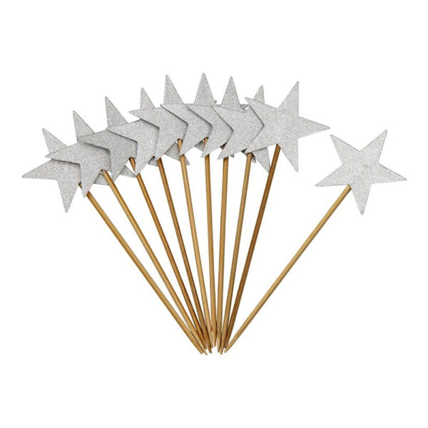 Cupcake toppers Stjärnor, silverglitter