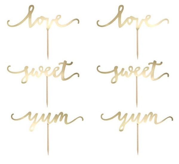 Cupcake Toppers Sweet Love, guld - PartyDeco