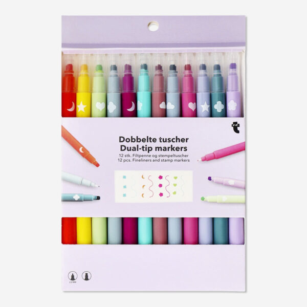 Dualtip-markers med fineliners och stämplar - 12 st