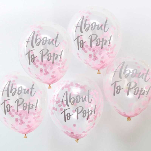 Konfettiballonger About to pop, rosa, 5-pack