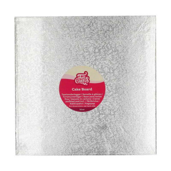 Tjock kvadratisk tårtbricka 33 cm, silver - FunCakes