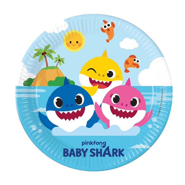 Papperstallrikar Baby Shark Ø23 cm, 8-pack