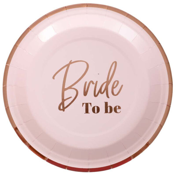 Papperstallrikar Bride to be, rosa & roséguld, 8-pack