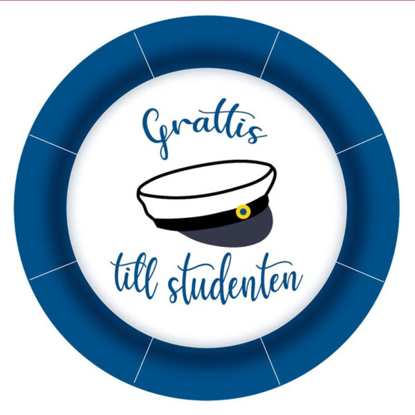 Papperstallrikar Studentmössa Ø18 cm, 8-pack