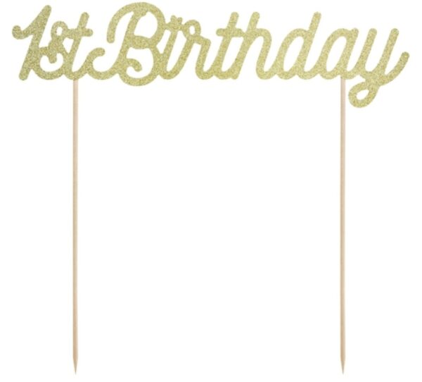 Cake Topper 1st Birthday, guldglitter - PartyDeco