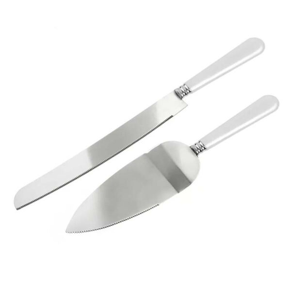 Tårtkniv och tårtspade, vit - PartyDeco