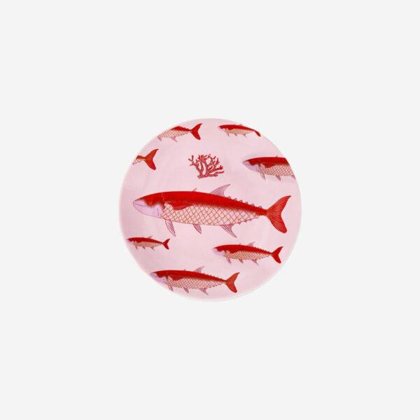 Tallrik med tryck av rosa fisk - 20 cm