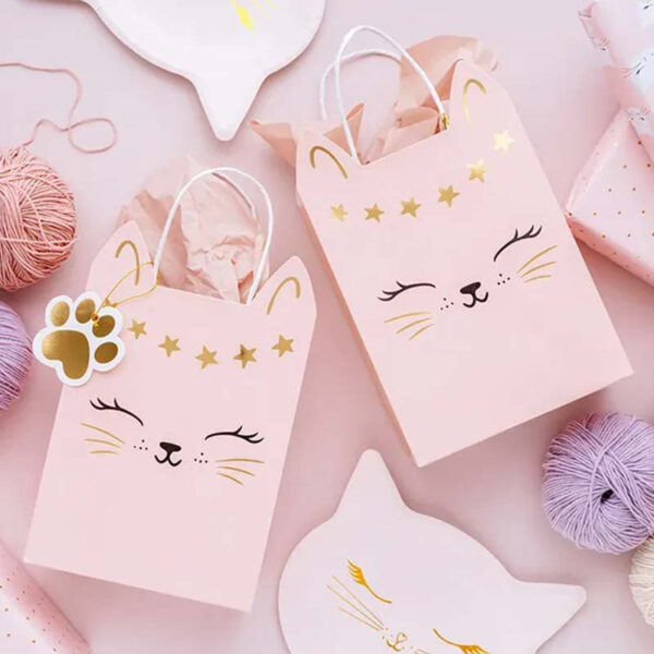Presentpåse rosa katt - PartyDeco