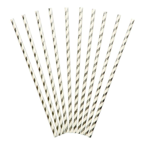 Randiga papperssugrör silver/vit, 10-pack