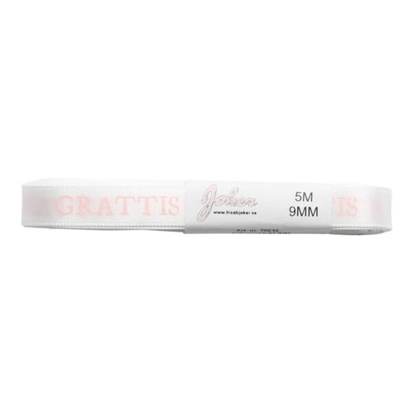 Sidenband Grattis, rosa, 5 m x 9 mm