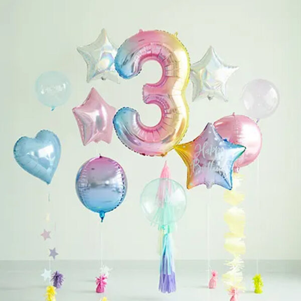 Sifferballong 3, Skimrande Pastell, 86 cm - PartyDeco