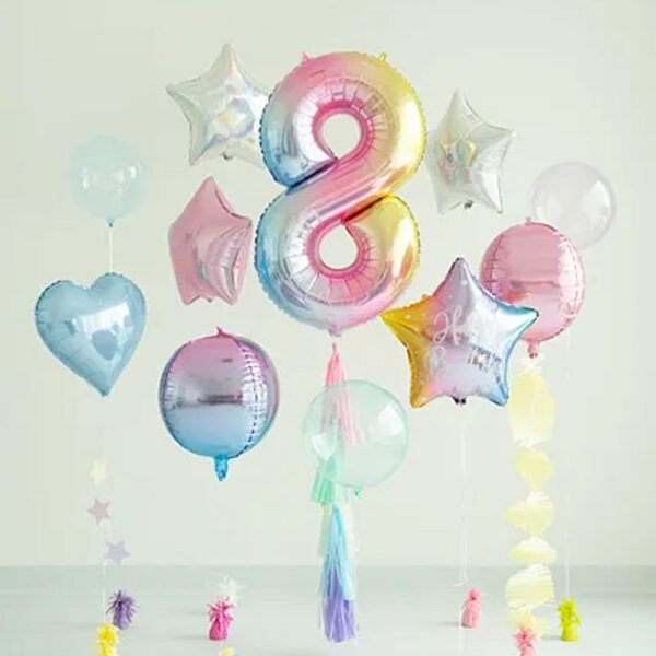 Sifferballong 8, Skimrande Pastell, 86 cm - PartyDeco