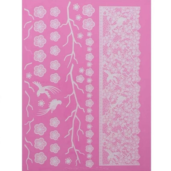Silikonmatta Orientaliska blommor & fåglar, spetsdekorationer - Cake Lace