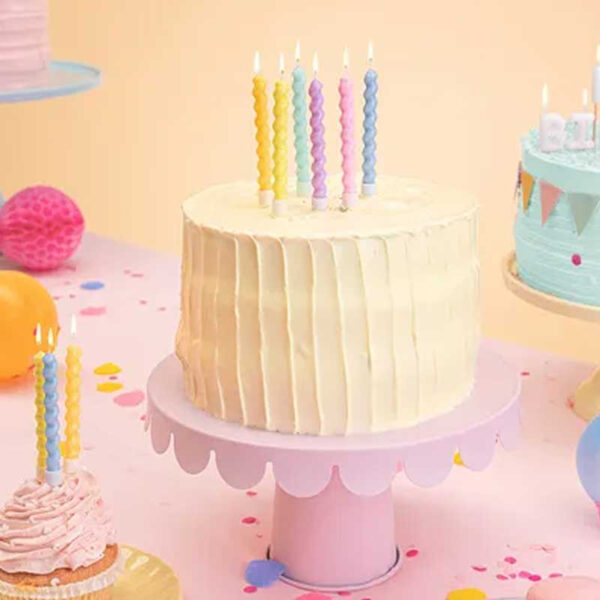 Snurrade tårtljus Pastell Mix, 8,5 cm - PartyDeco