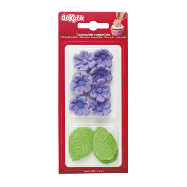 Sockerdekorationer lila blommor och blad, 13 st