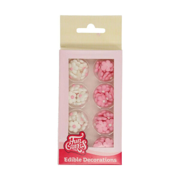 Sockerdekorationer små blommor, rosa & vit - FunCakes