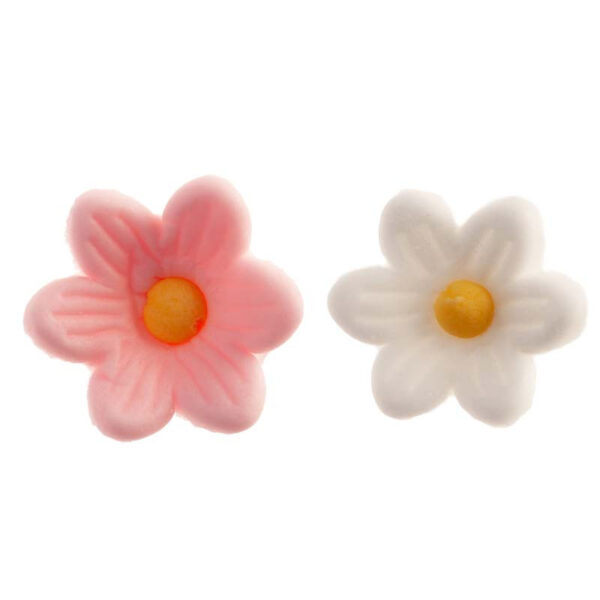 Sockerdekorationer vita och rosa blommor, 14 st