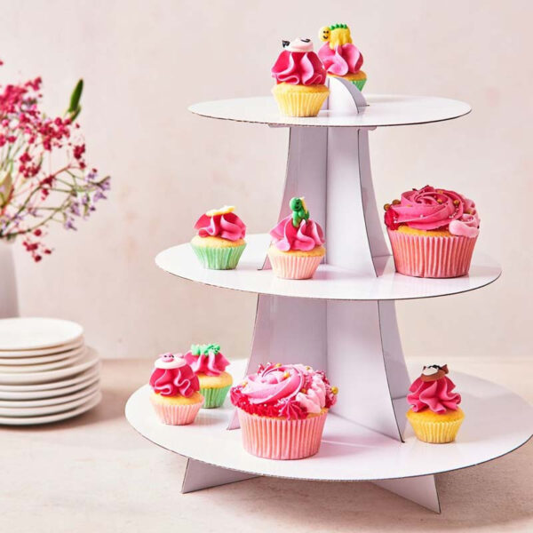 Ställ för cupcakes i papper, 3 våningar, vit - FunCakes