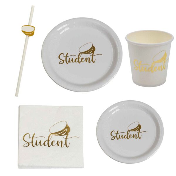 Studentpaket vit & guld, 8 personer