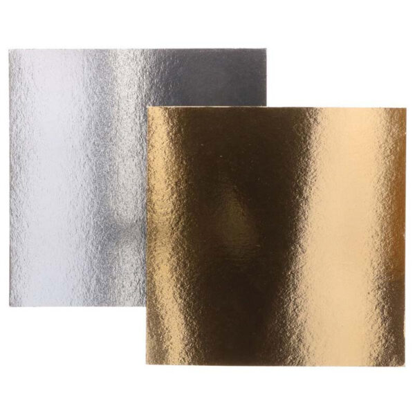 Kvadratisk Tårtbricka 25 cm, 100-pack, guld/silver