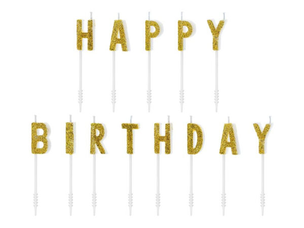Tårtljus Happy Birthday, guld - PartyDeco
