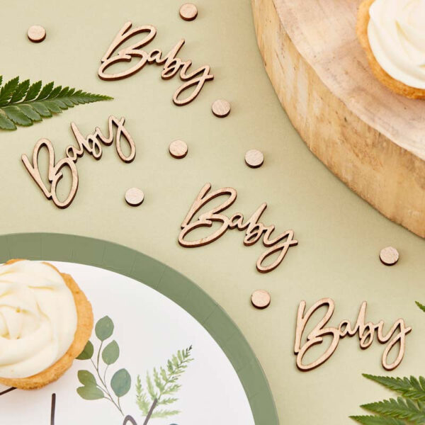 Träkonfetti till babyshower, baby
