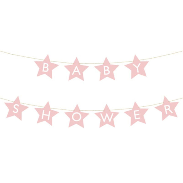 Vimpel Baby shower, rosa stjärnor - PartyDeco