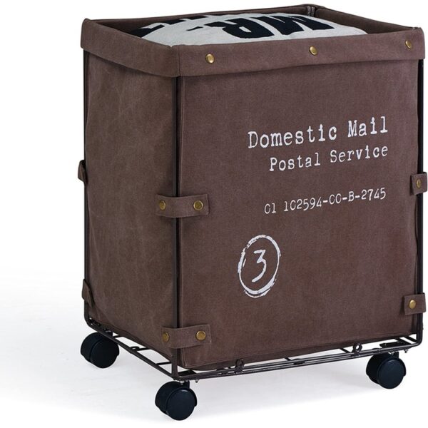 Tvättkorg på hjul,  CANVAS LAUNDRY HAMPER, 46 x 38 x H 59 cm, Brun