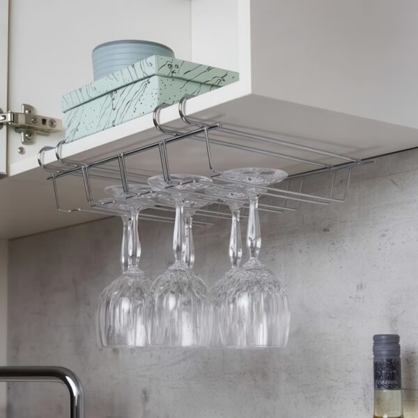 Vinglas hängare för 12 glas, under hylla, LARGE GLASS HANGER, Silver