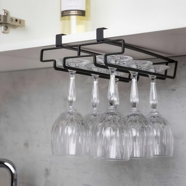Vinglas hängare för 6 glas, under hylla, DOUBLE GLASS HANGER, Svart